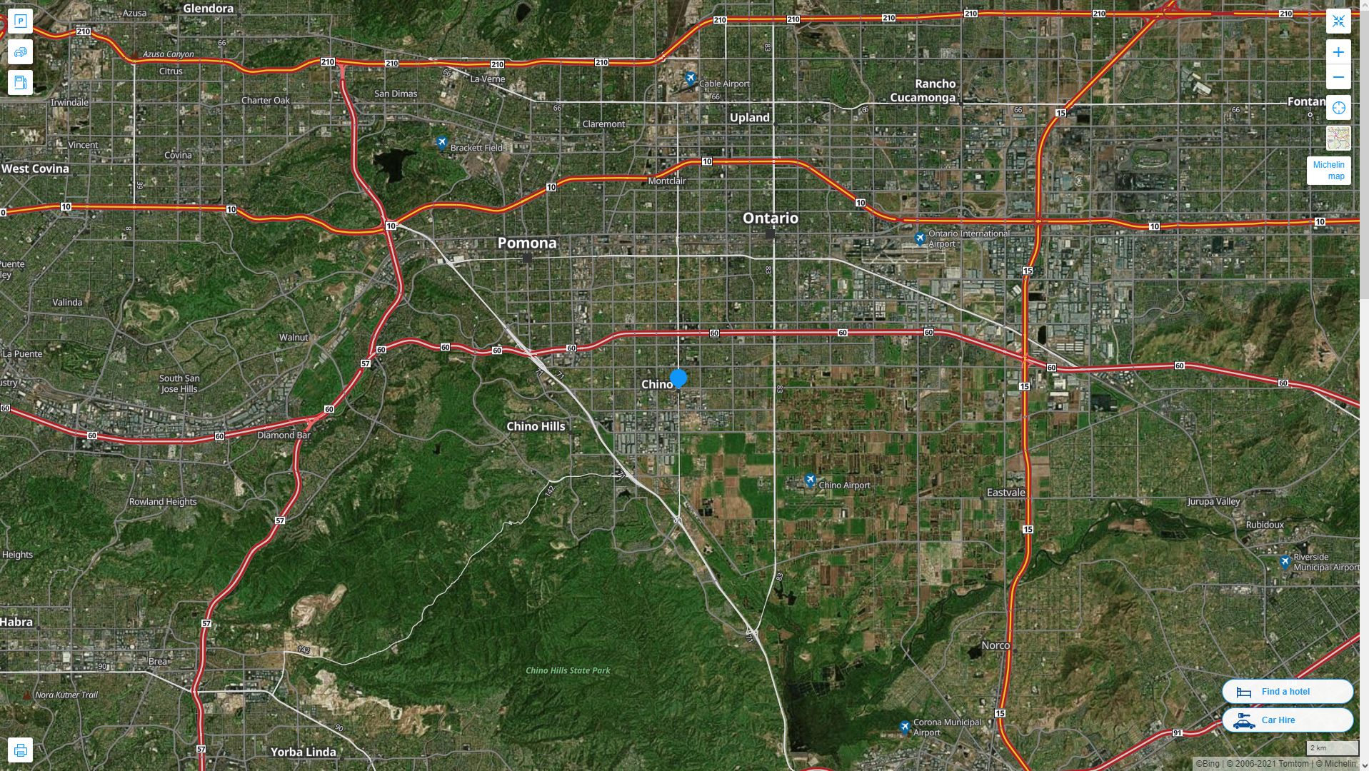 Chino California Highway and Road Map with Satellite View